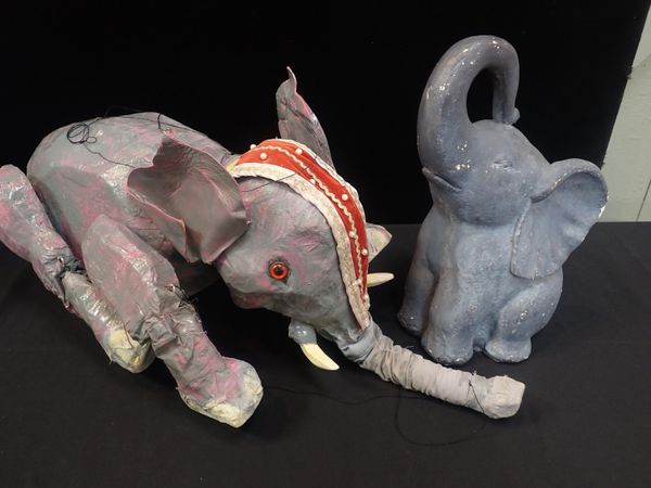 A PAPIER MACHE ELEPHANT PUPPET