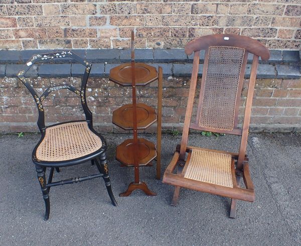 A MOTHER OF PEARL INLAID EBONISED CHAIR