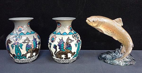 A PAIR OF ROYAL CAULDON 'CAIRO WARE' VASES