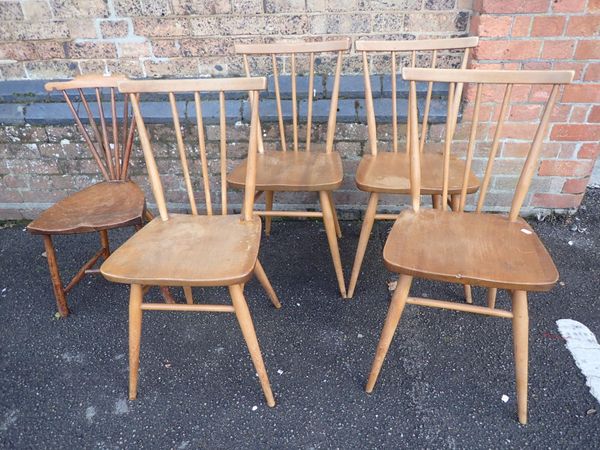 A SET OF FOUR ERCOL STICK-BACK CHAIRS