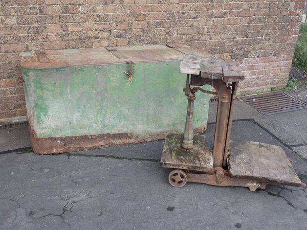 A LARGE GREEN GALVANISED METAL CHEST
