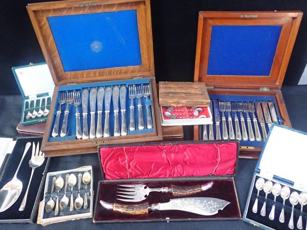 TWO CASED ELKINGTON SILVER-PLATED FISH EATER SETS