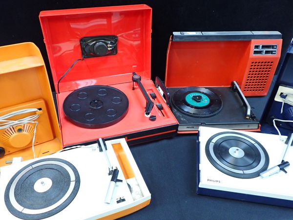 THREE VINTAGE PHILIPS PORTABLE RECORD PLAYERS