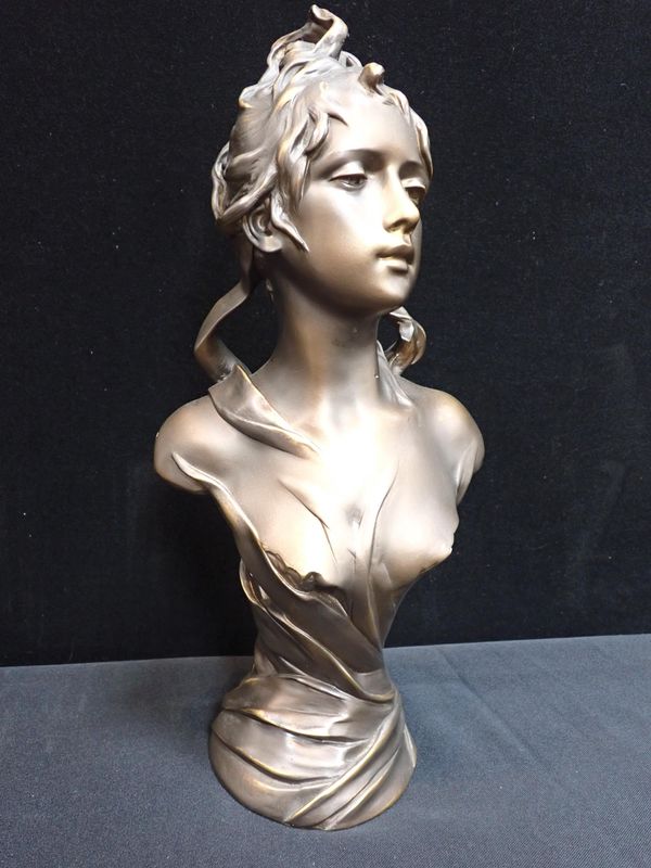 A BRONZED PLASTER BELLE EPOQUE STYLE BUST OF A LADY