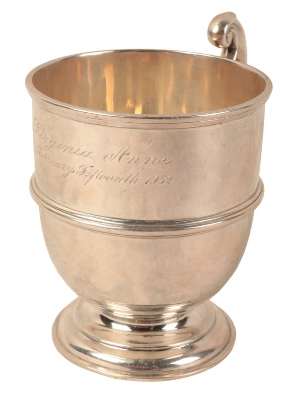 A GEORGE V SILVER CHRISTENING MUG