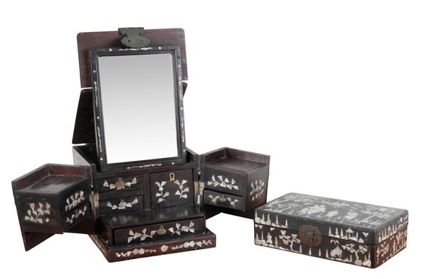 A CHINESE HARDWOOD VANITY OR DRESSING TABLE BOX