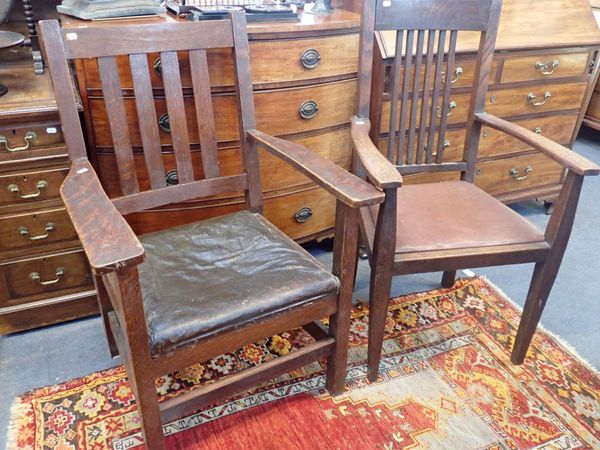 TWO OAK ARMCHAIRS IN THE MANNER OF GUSTAVE STICKLEY