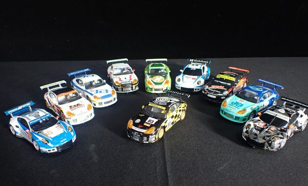 TEN UNBOXED SCALEXTRIC 'PORSCHE' RACING CARS