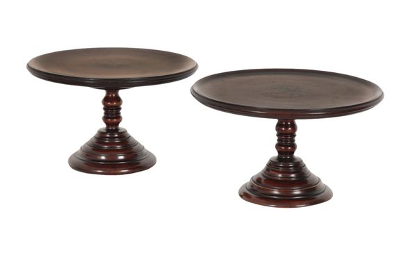 TWO VICTORIAN MAHOGANY CAKE OR CHEESE STANDS