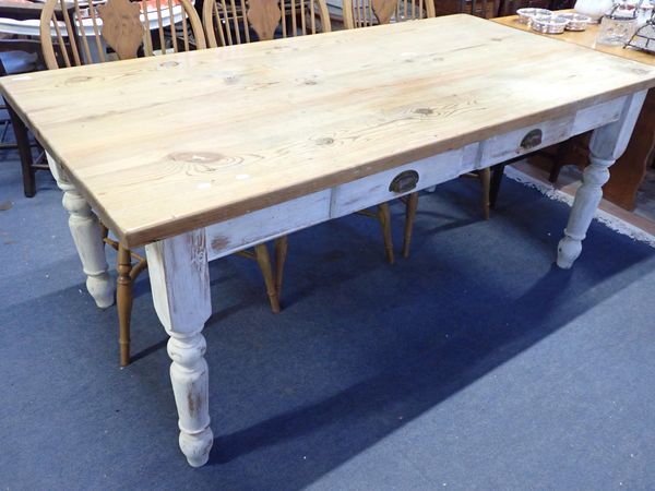 A LARGE VICTORIAN STYLE FARMHOUSE KITCHEN TABLE