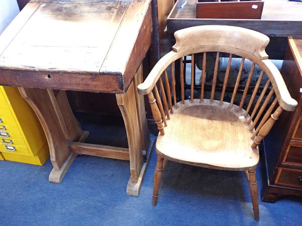 A BEECH CAPTAIN'S OR SMOKER'S BOW CHAIR