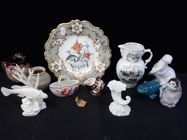 A CROWN DERBY COAL SCUTTLE,  ROYAL WORCESTER FISH AND CORAL