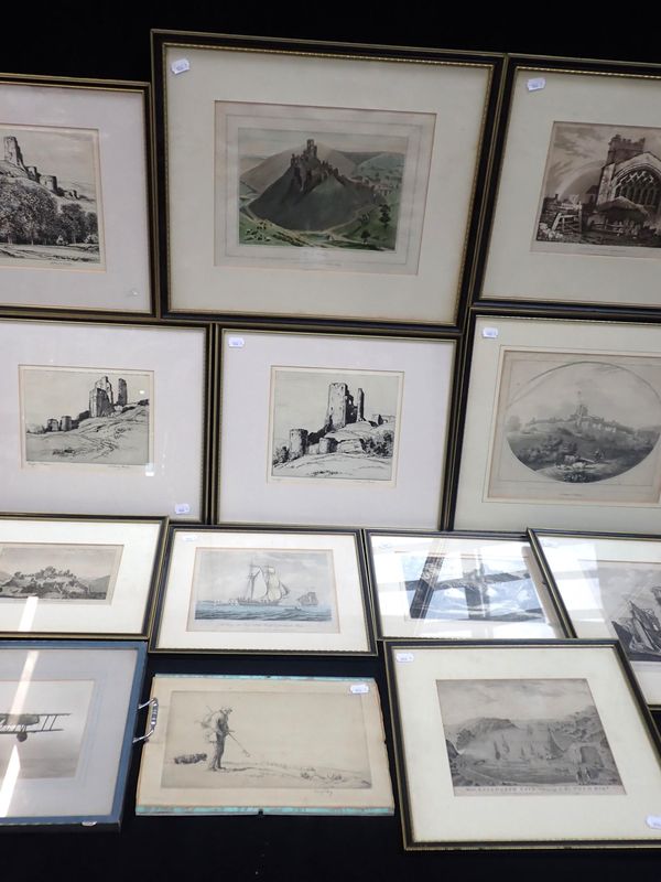 A COLLECTION OF ANTIQUE ENGRAVINGS AND ETCHINGS OF CORFE CASTLE