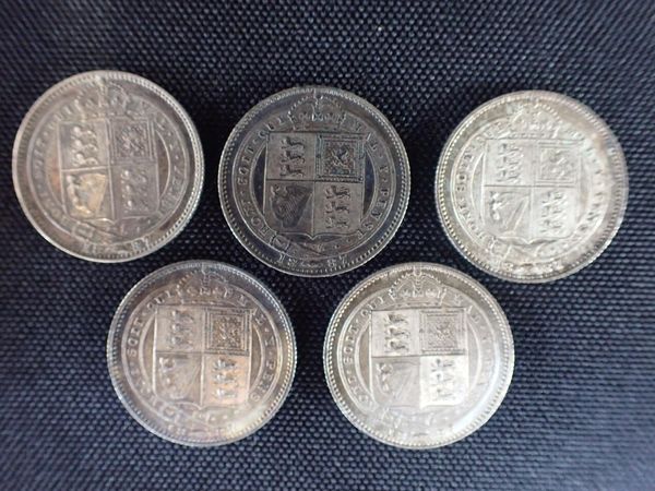 FIVE VICTORIA 1887 SHILLINGS