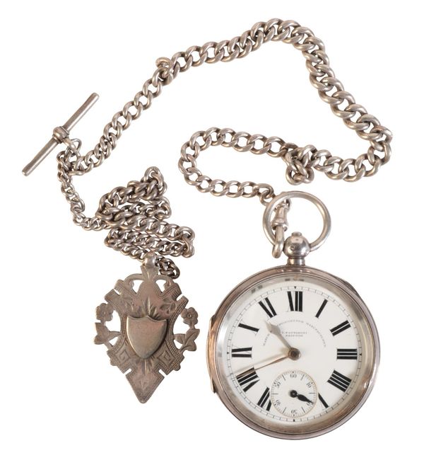 A GENTLEMAN'S SILVER OPEN-FACE POCKET WATCH