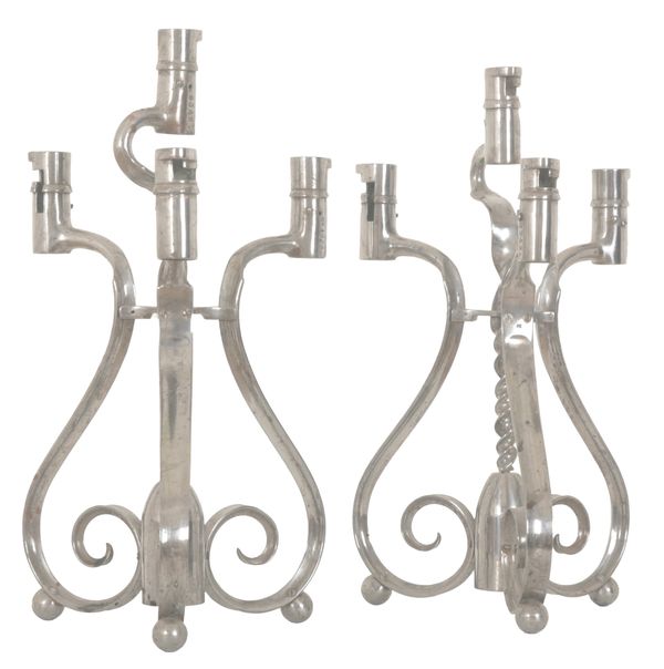 A PAIR OF BAYONET TRENCH ART CANDELABRAS