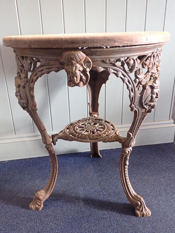 A CAST IRON PUB/GARDEN TABLE, 'THE VIKING'