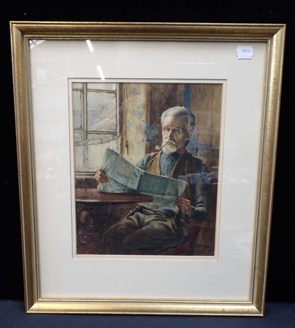 A.G. STEVENS: ELDERLY MAN READING NEWSPAPER