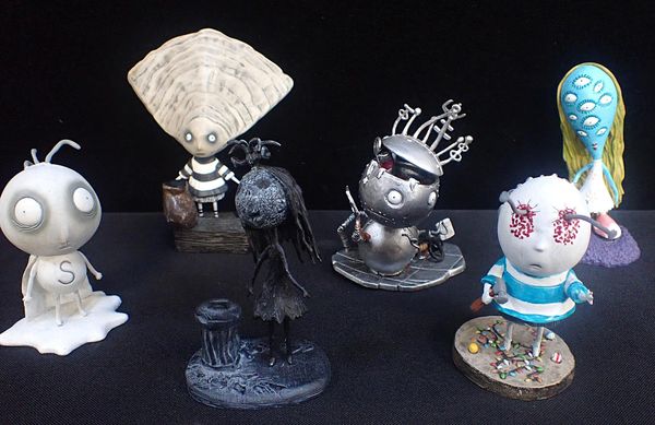 SIX TIM BURTON 'TRAGIC TOYS FOR GIRLS AND BOYS' FIGURES
