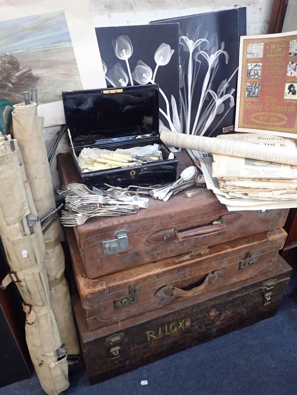 TWO OLD LEATHER SUITCASES