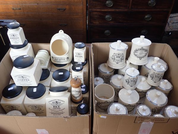 A QUANTITY OF FORTNUM & MASON AND CHARLOTTE WATSON POTTERY KITCHEN CANISTERS