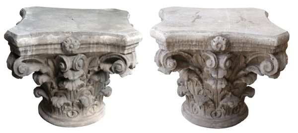A PAIR OF COMPOSITE STONE CAPITALS