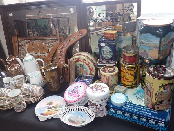 TWO PRINTED ADVERTISING MIRRORS,  VINTAGE TINS