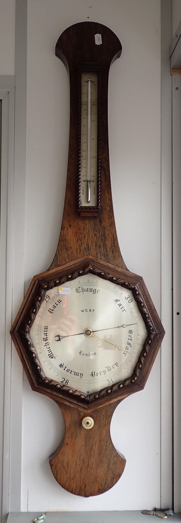 A 19th CENTURY ROSEWOOD CASED WHEEL BAROMETER BY WEST