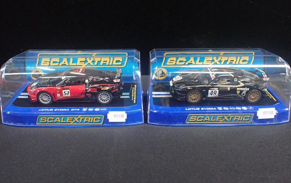 TWO BOXED SCALEXTRIC 'LOTUS EVORA' CARS