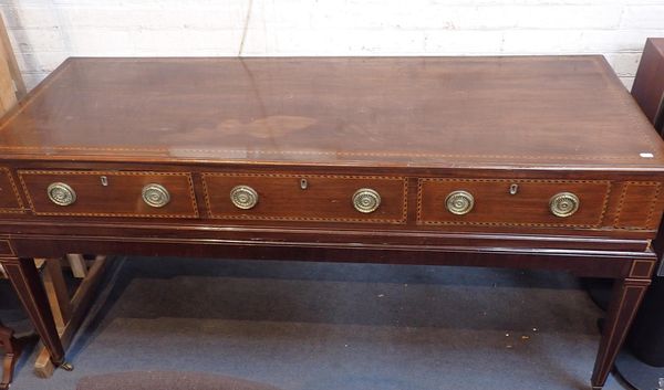 A MAHOGANY SIDEBOARD, WITH THREE DRAWERS
