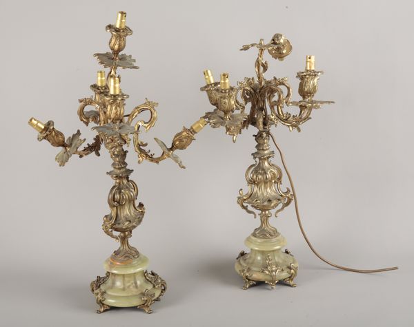 A PAIR OF ORMOLU FOUR-BRANCHED CANDLEABRA IN ROCOCO STYLE