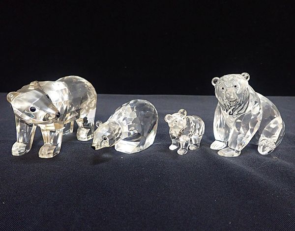 THREE SWAROVSKI GLASS BEARS