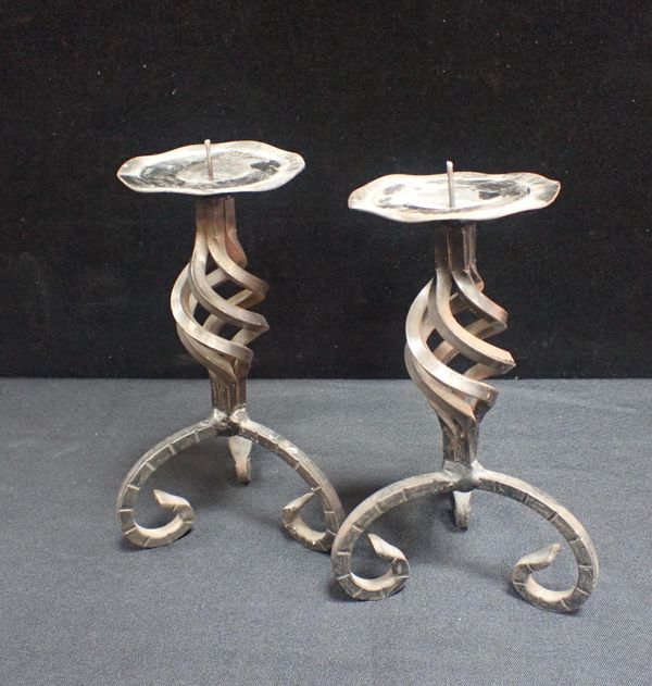 PAIR WROUGHT IRON CANDLESTICKS