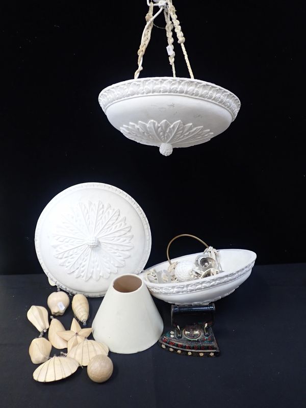 THREE CLASSICAL STYLE PLASTER HANGING LAMPS