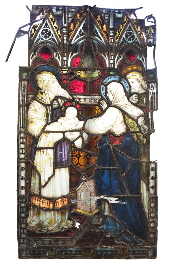 A STAINED GLASS FRAGMENTARY PANEL