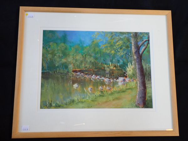 MARY WILKINS: RIVER SCENE WITH DAM, PASTEL