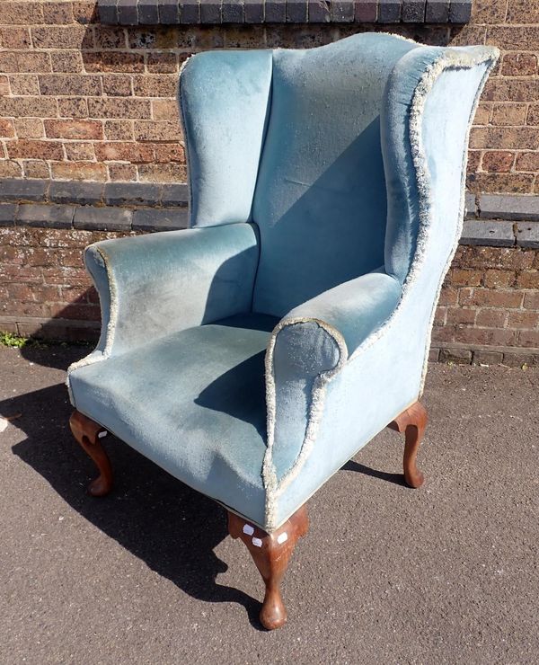 A 1920s WALNUT WING BACK CHAIR OF 18th CENTURY DESIGN