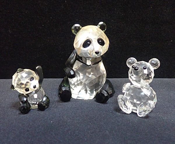 TWO SWAROVSKI GLASS PANDAS