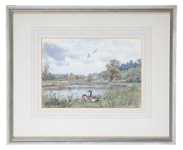 *JOHN C. HARRISON (1898-1985) A study of Canadian geese by a river