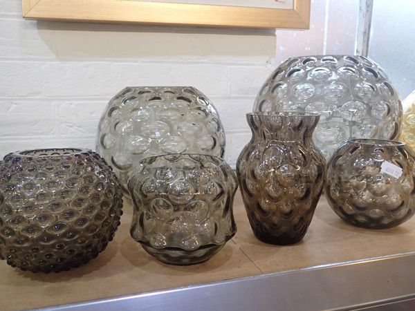 BOHEMIA GLASS: THREE FLINT GREY GRADUATED SPHERICAL VASES