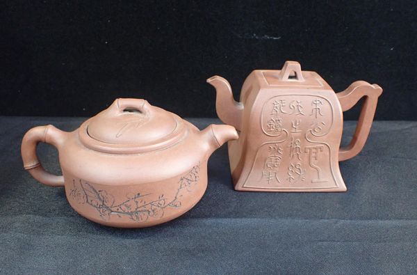 TWO CHINESE YIXING RED WARE TYPE TEAPOTS