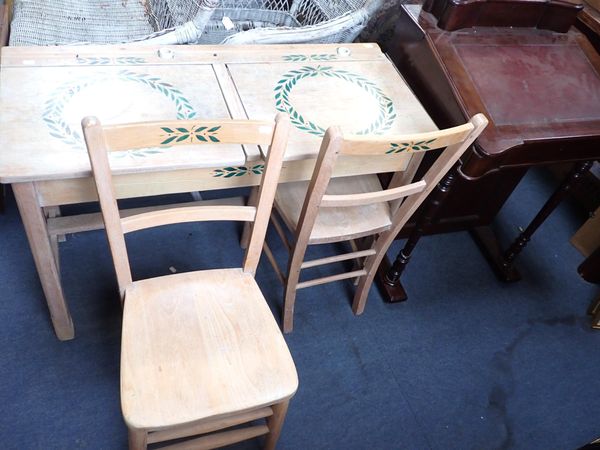 A VINTAGE DOUBLE SCHOOL DESK