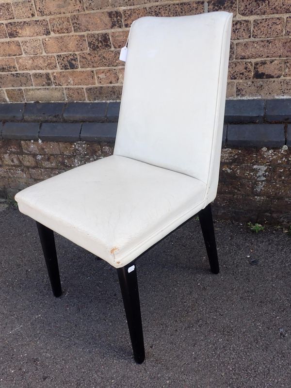 A MID-CENTURY G-PLAN SIDE CHAIR, WITH WHITE LEATHER UPHOLSTERY