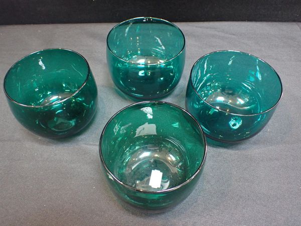 FOUR 19th CENTURY GREEN GLASS FINGER BOWLS