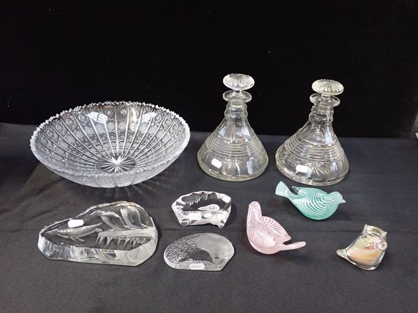 A PAIR OF CUT GLASS  'SHIP' DECANTERS