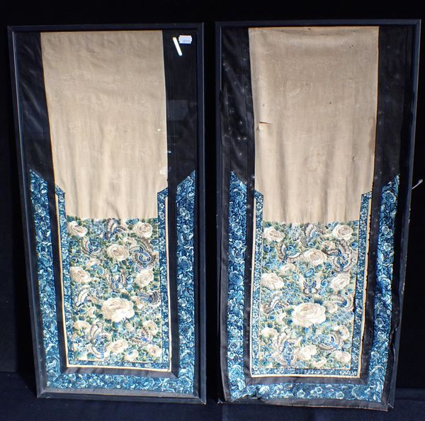 TWO CHINESE PART EMBRODERED SILK PANELS