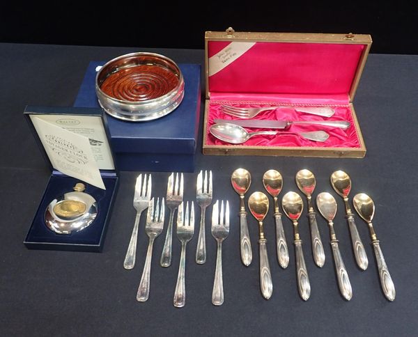 A SILVER WINE COASTER, INSCRIBED