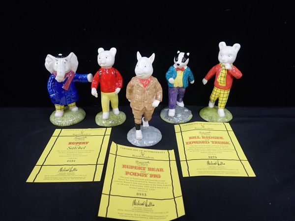 FIVE JOHN BESWICK RUPERT BEAR FIGURES