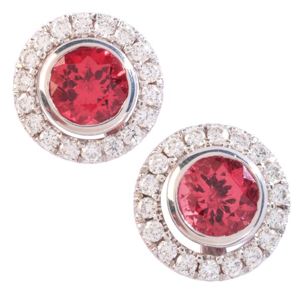 A PAIR OF SPINEL AND DIAMOND CLUSTER EARRINGS