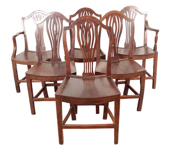 A SET OF SIX PROVINCIAL ELM DINING CHAIRS